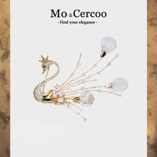 cercoo/奢蔻宝桑蝶后系列手工编织天鹅水晶胸花胸针高级感配饰女